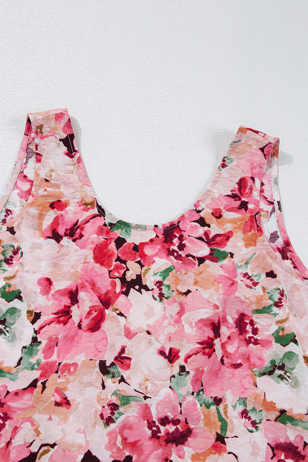 Pink Floral Round Neck Twisted Cut Out Back Tank Top - eAura