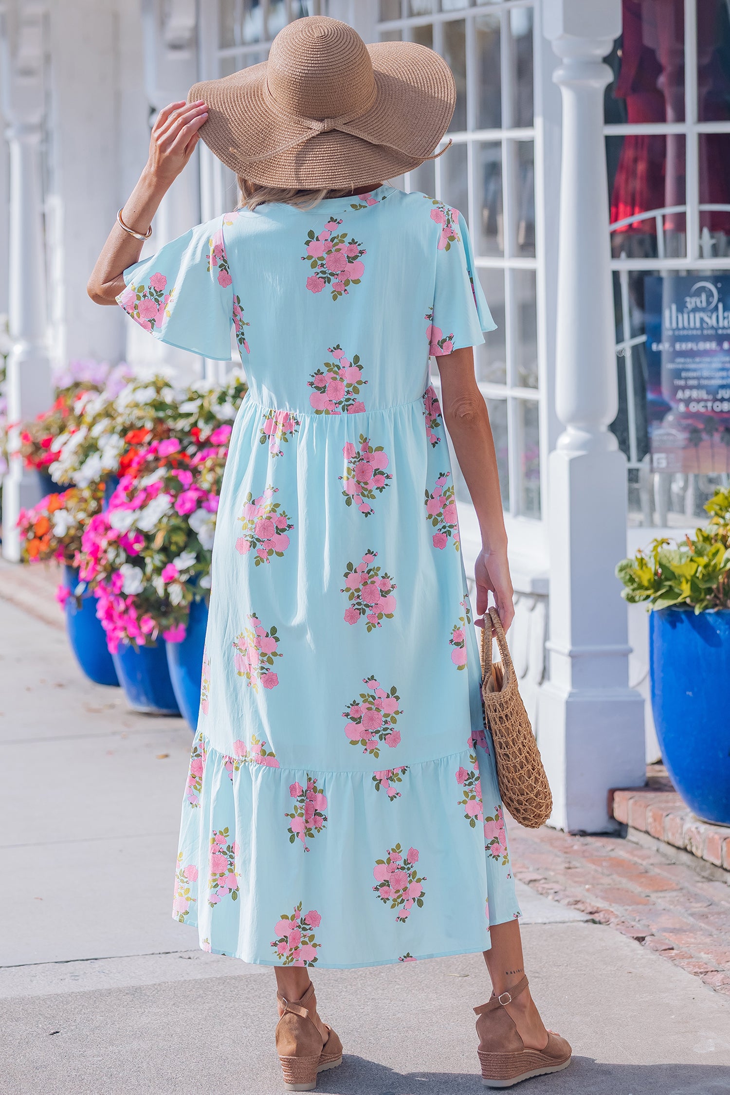 Floral Print Flutter Sleeve Maxi Dress