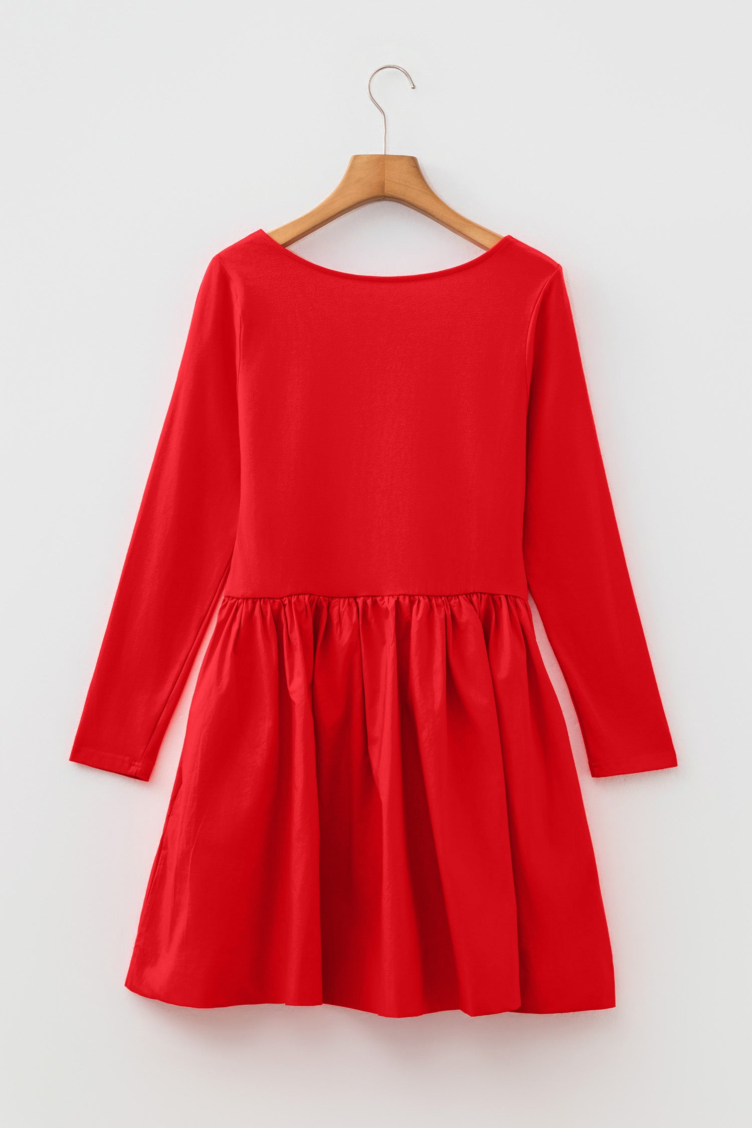 U Neck Long Sleeve Fit and Flare Short Dress – Fiery Red