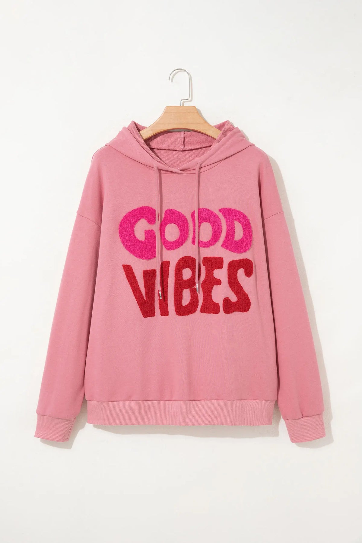 Casual Hoodie Chenille Letter Graphic Good Vibes