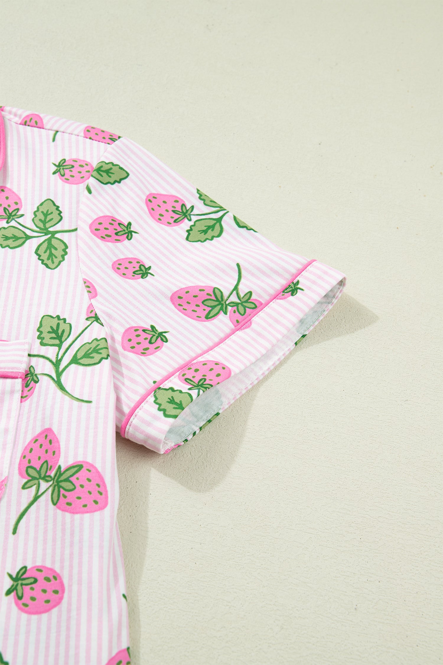 Striped Strawberry Print Pyjama Set – Pink