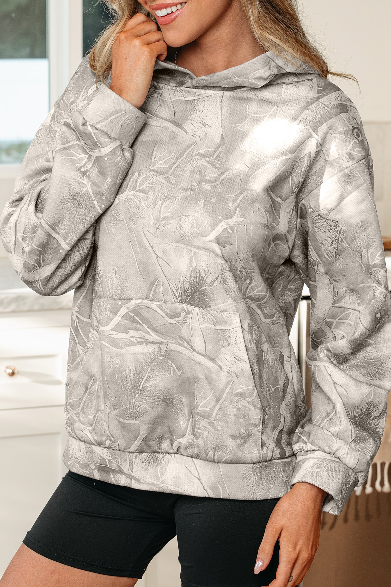 Camouflage Woodland Print Oversized Sporty Hoodie