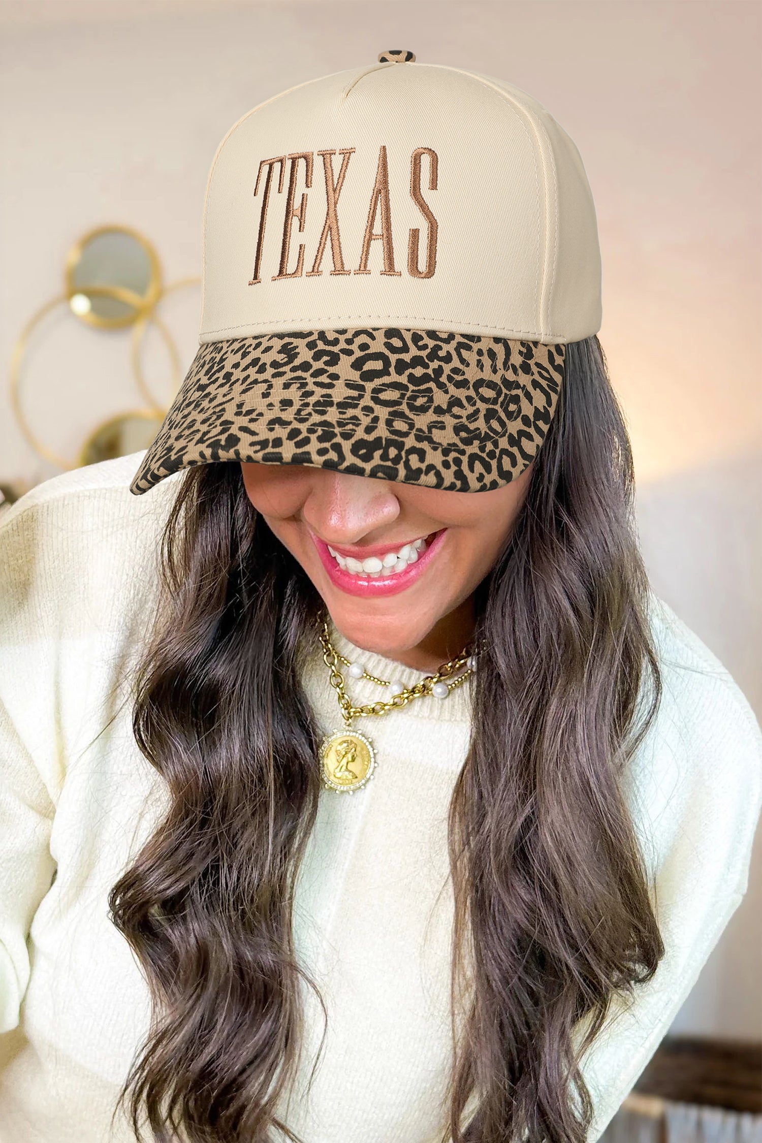 TEXAS Embroidered Leopard Contrast Baseball Cap