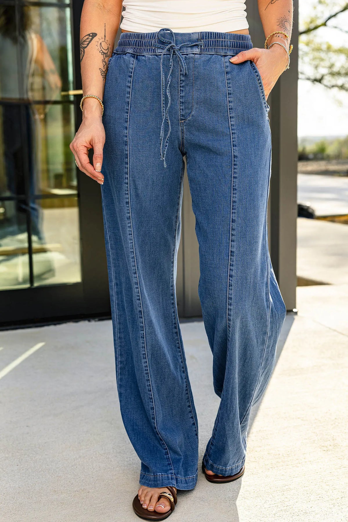 Ashleigh Blue Drawstring Waist Wide Leg Jeans