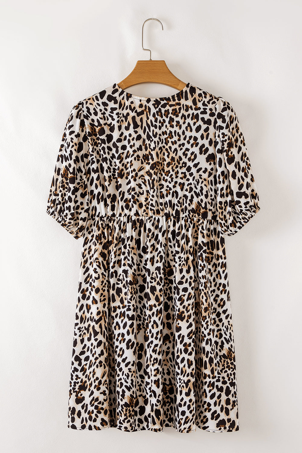 Multicolour Leopard Tie Front Puff Sleeve Short Flared Dress eAura