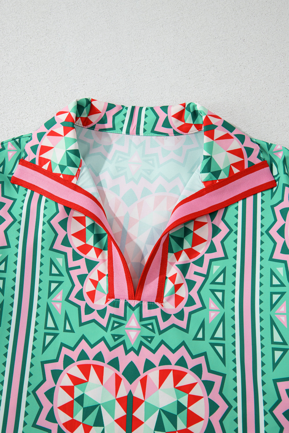 Mint Green Geometric Butterfly Print Split Neck Short Sleeve Dress eAura