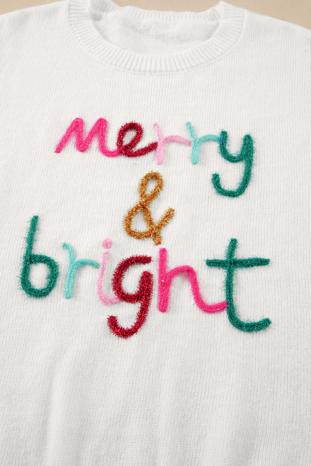 White XOXO Glitter Print Round Neck Casual Sweater eAura