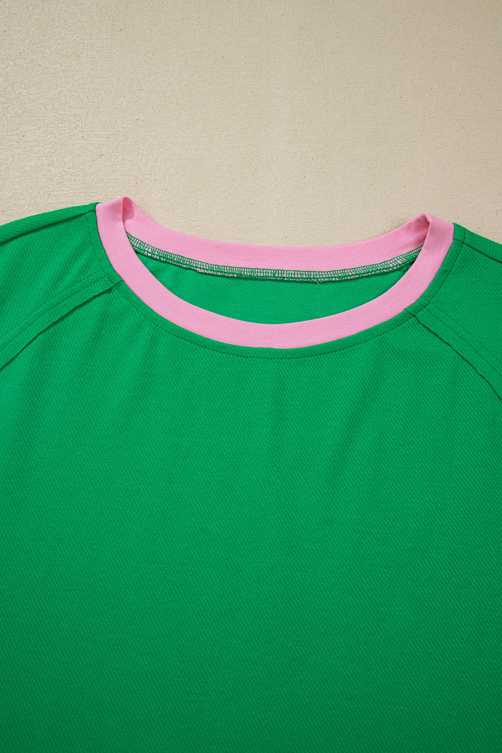 Bright Green Two Tone Contrast Textured Crewneck Tee and Shorts Set eAura