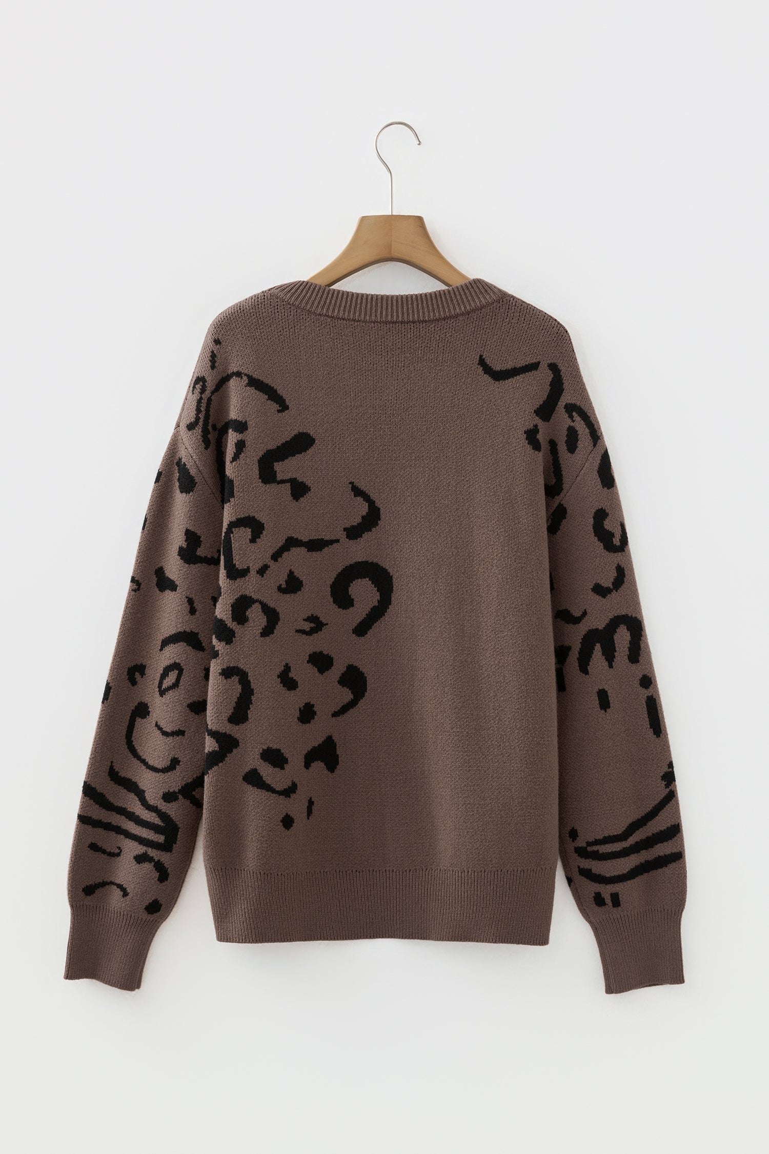 Asymmetric Leopard Print Detail Drop Shoulder Sweater - Sweaters & Cardigans/Sweaters