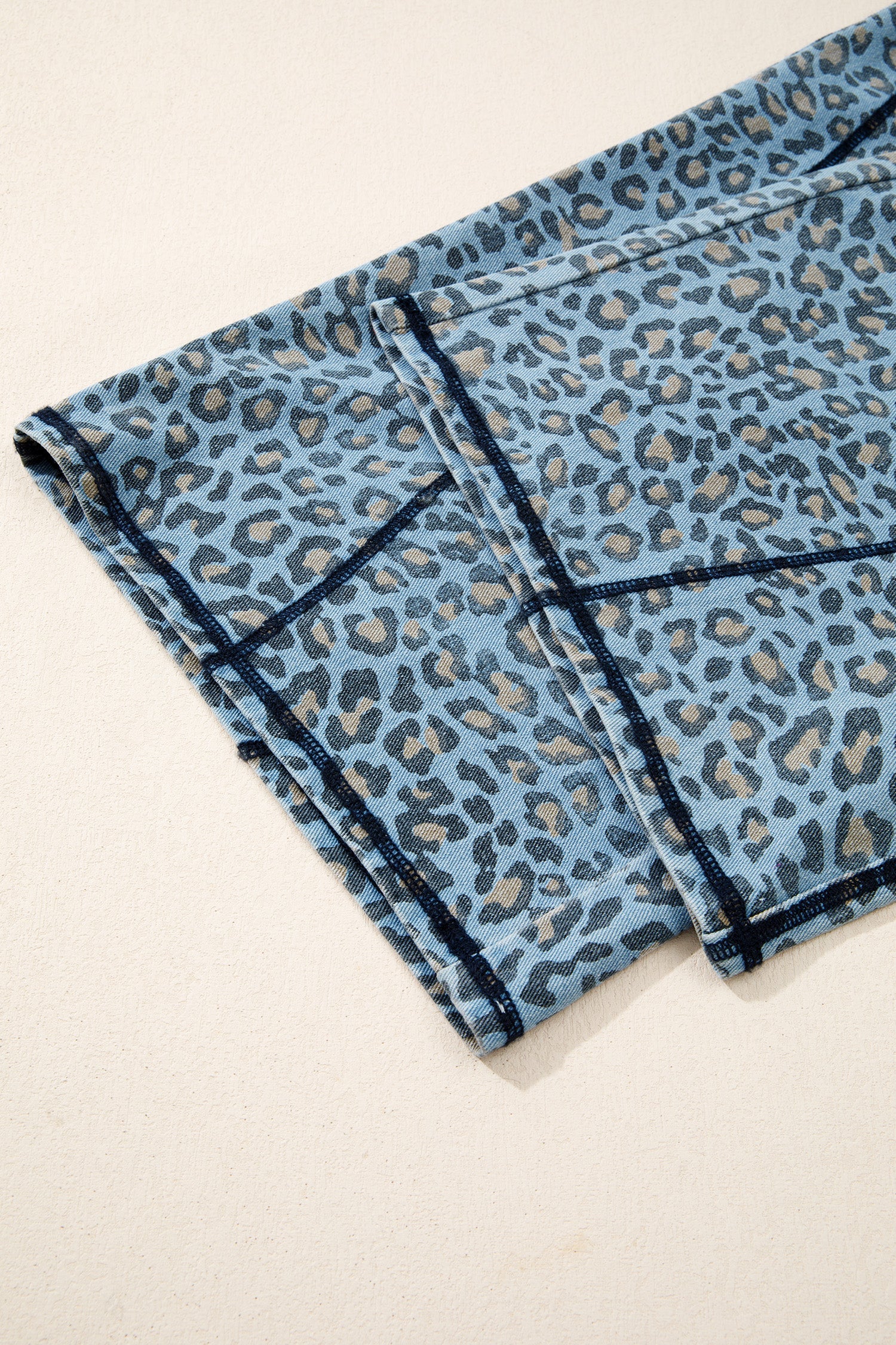 Leopard Print Exposed Seam Detail Wide-Leg Drawstring Jeans - eAura