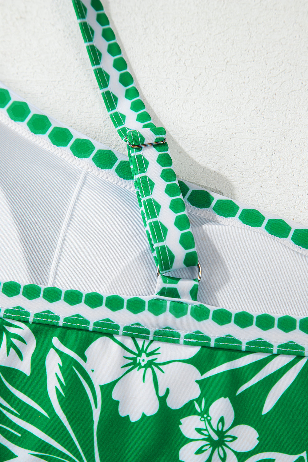 Green Floral Print One Shoulder High Waist Bikini Set eAura