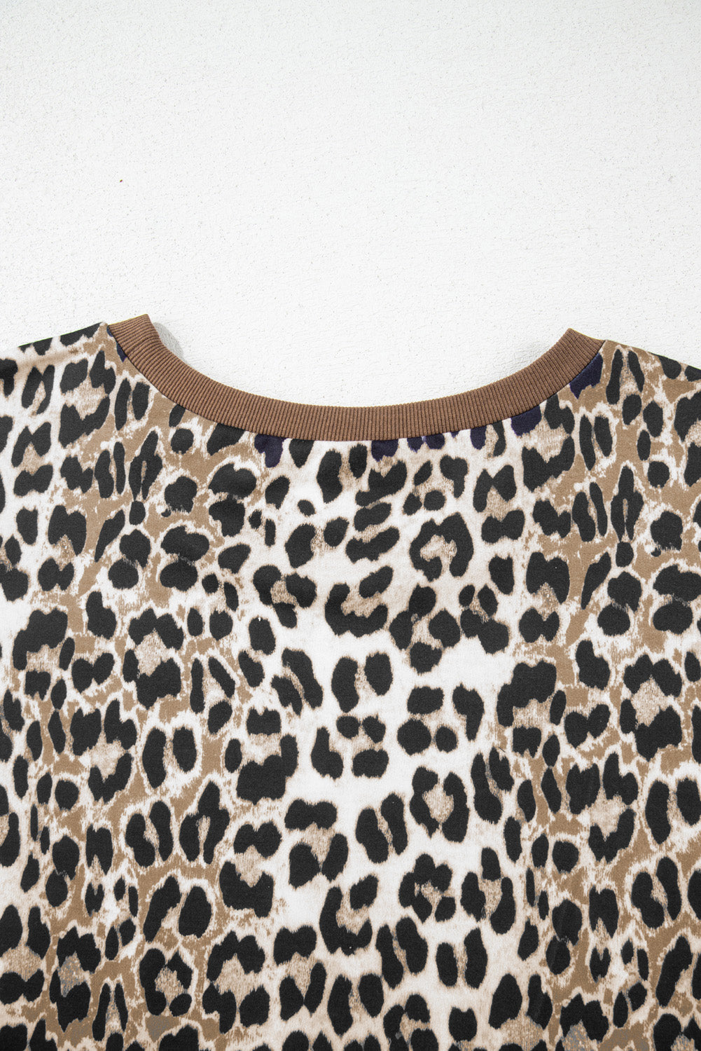 Khaki Leopard Contrast Trim Short Sleeve Loose Plus Size Top BB Fashion Outlet
