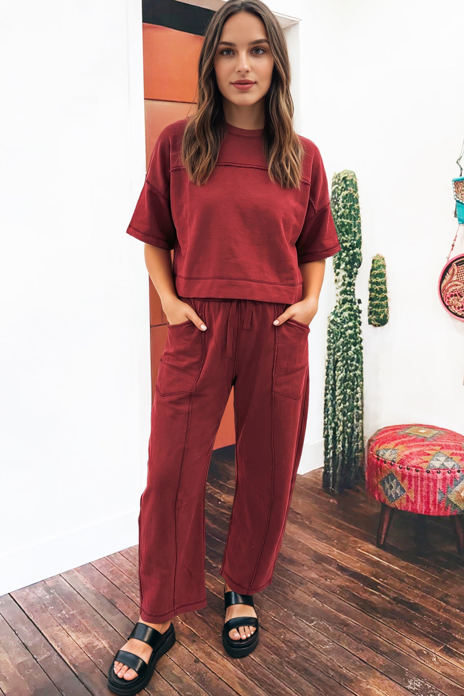 Drop Shoulder Boxy Tee and Barrel Pants Set