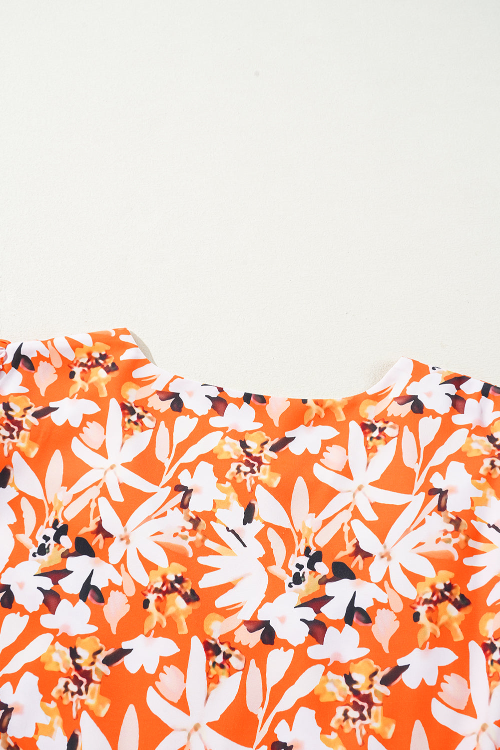 Orange Floral Print Split V Neck Bubble Sleeve Plus Size Midi Dress BB Fashion Outlet