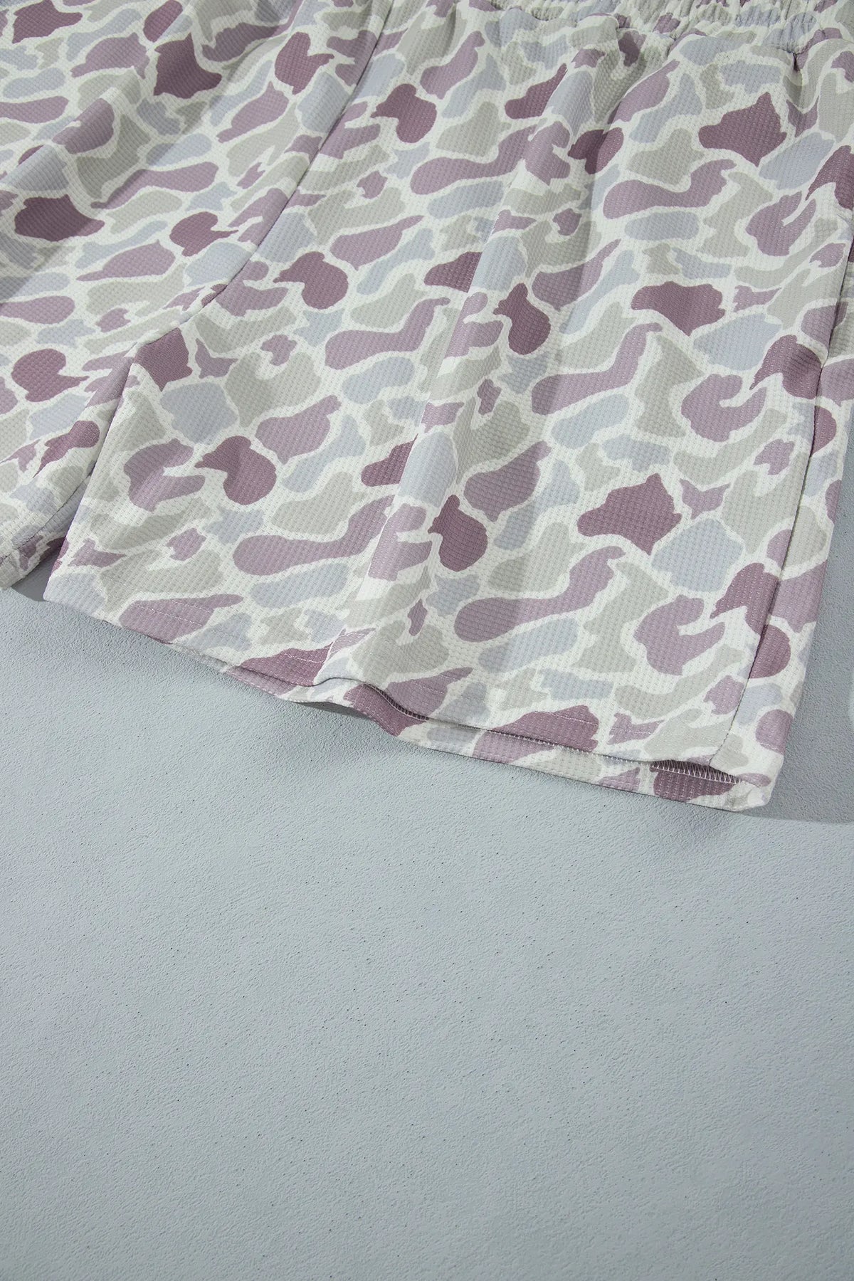 Camouflage Print Waffle Textured Pullover and Shorts Plus Size 2pcs Set – Green