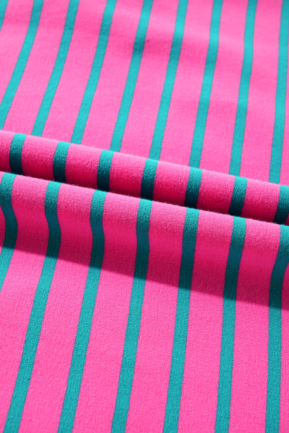 Pink Stripe Collared V Neck Puff Sleeve T Shirt Dress BB Fashion Outlet