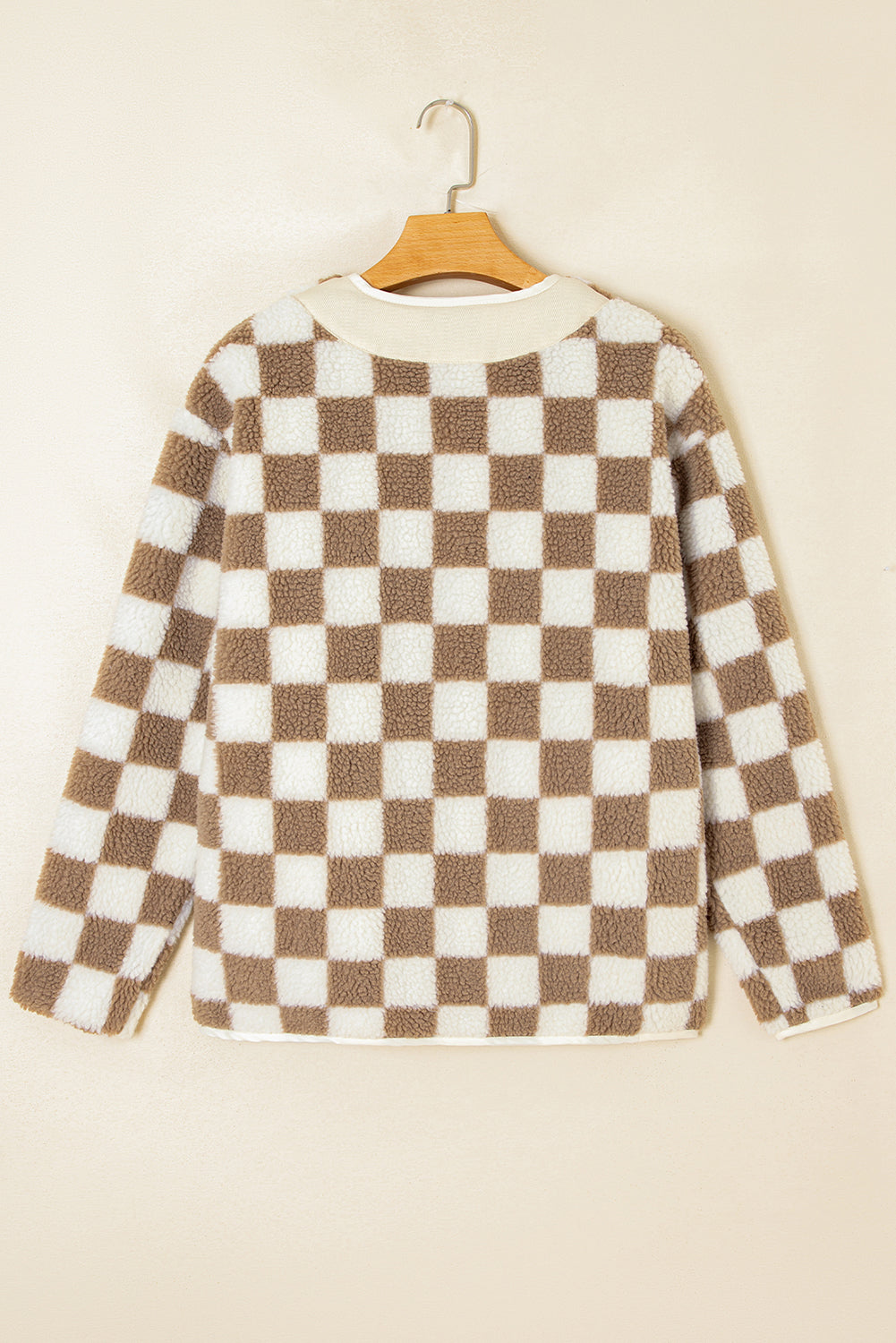 Brown Checkered Sherpa Buttoned Front Chunky Jacket eAura