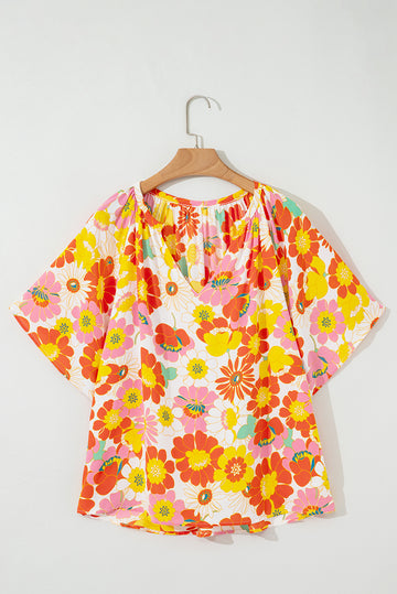 Abstract Print V-Neck Half Sleeve Blouse