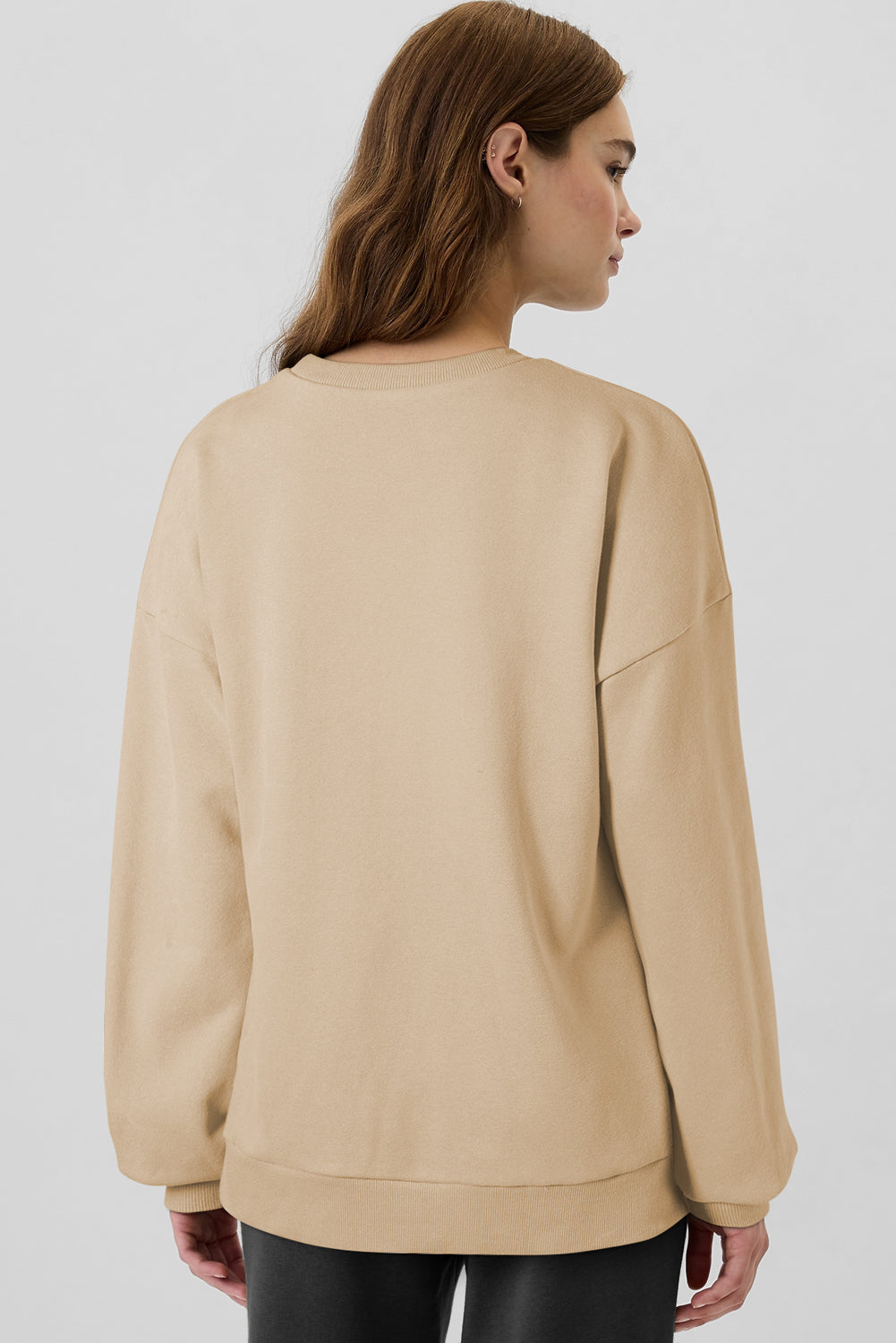 Apricot Solid Fleece Lined Drop Shoulder High Low Sweatshirt eAura