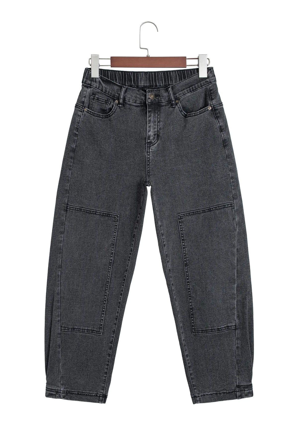 Decorative Seam Patchwork Detail Solid Colour Jeans