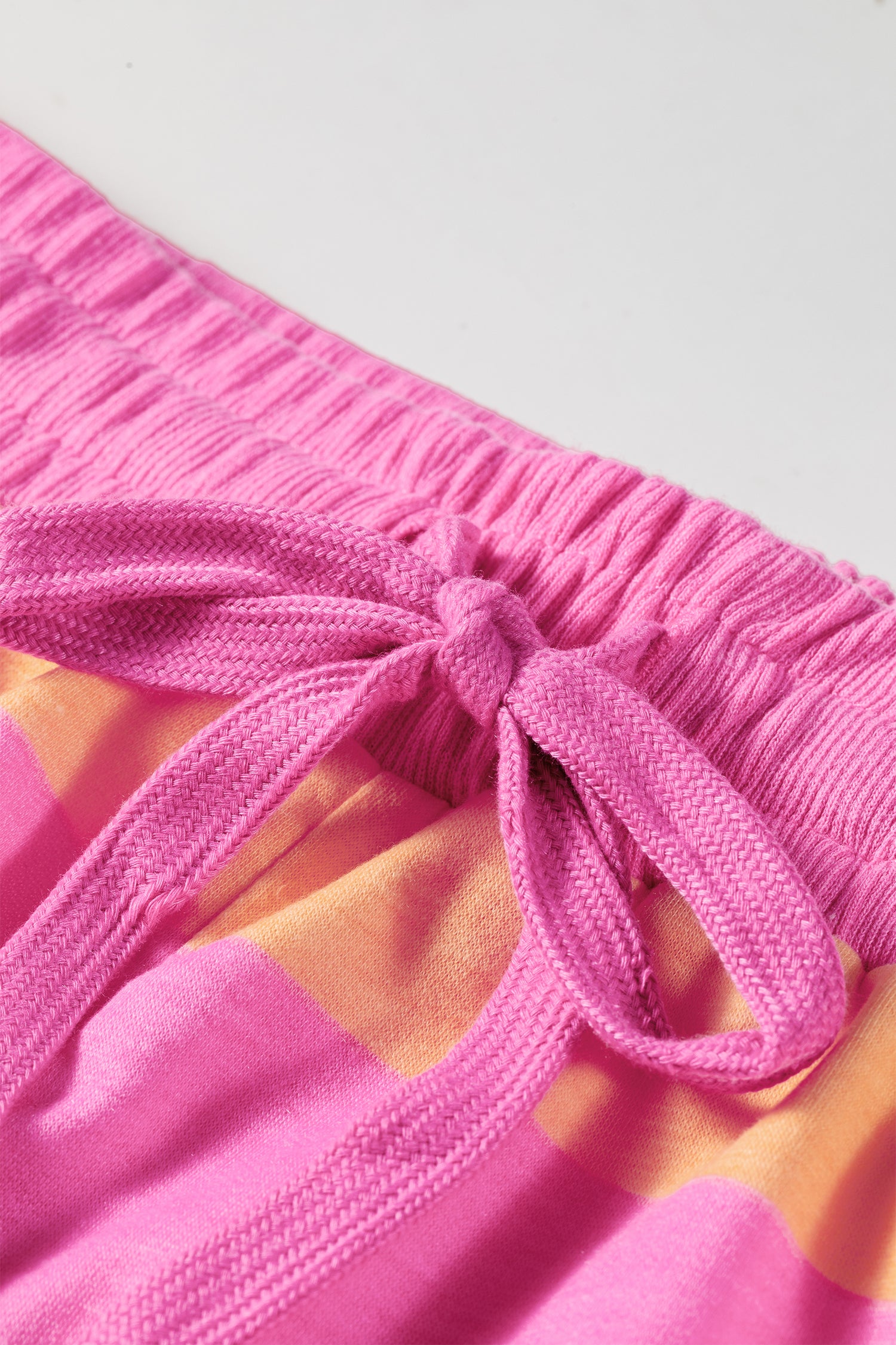 Long Sleeve Casual Top Drawstring Shorts 2pcs Set – Pink Stripe