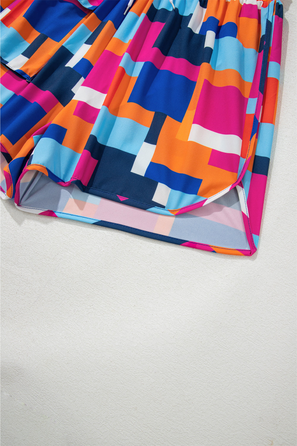 Rose Geometric Printed Drawstring Waist Beach Shorts with Pockets BB Fashion Outlet