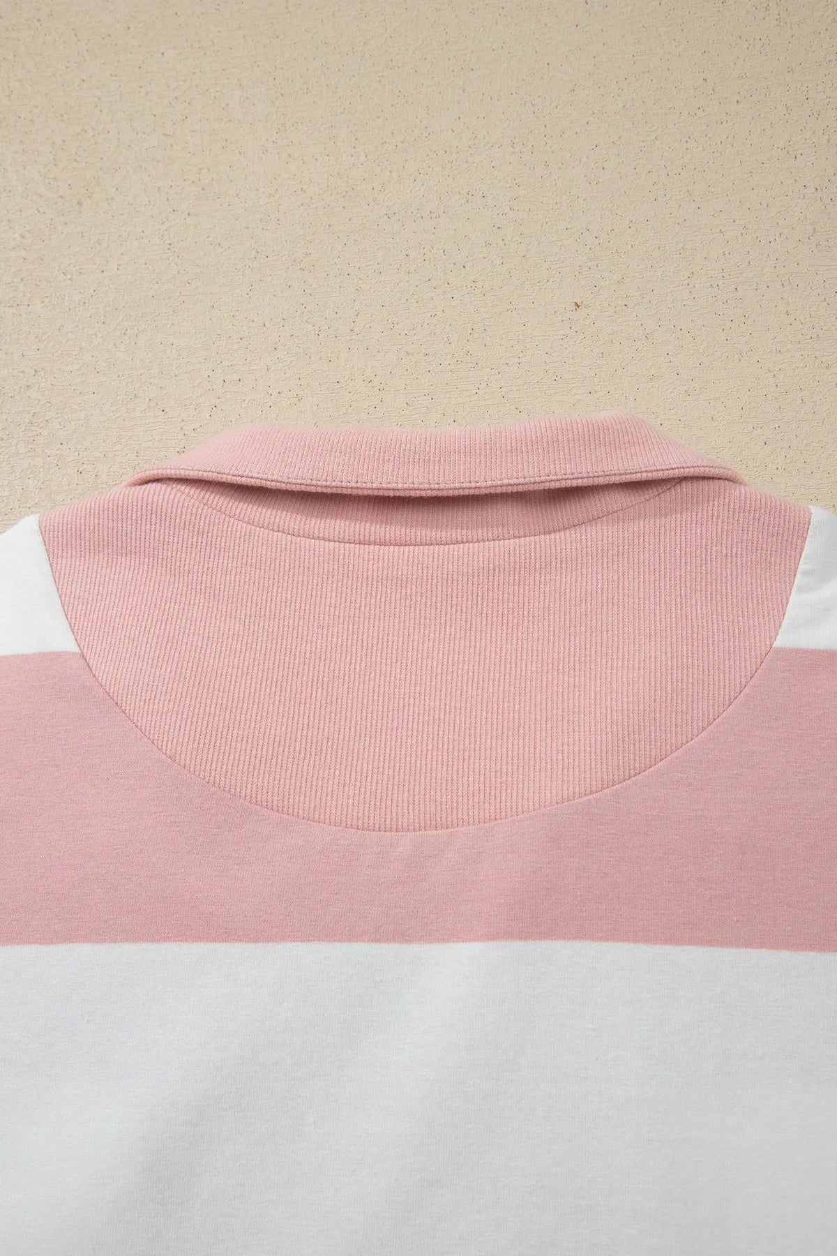 Half Zip Bracelet Sleeve Top Casual Short Set – Pink Stripe