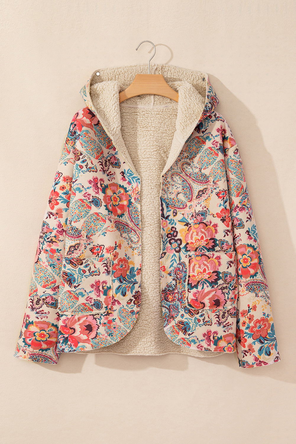 Floral Printed Sherpa Lined Hooded Jacket eAura