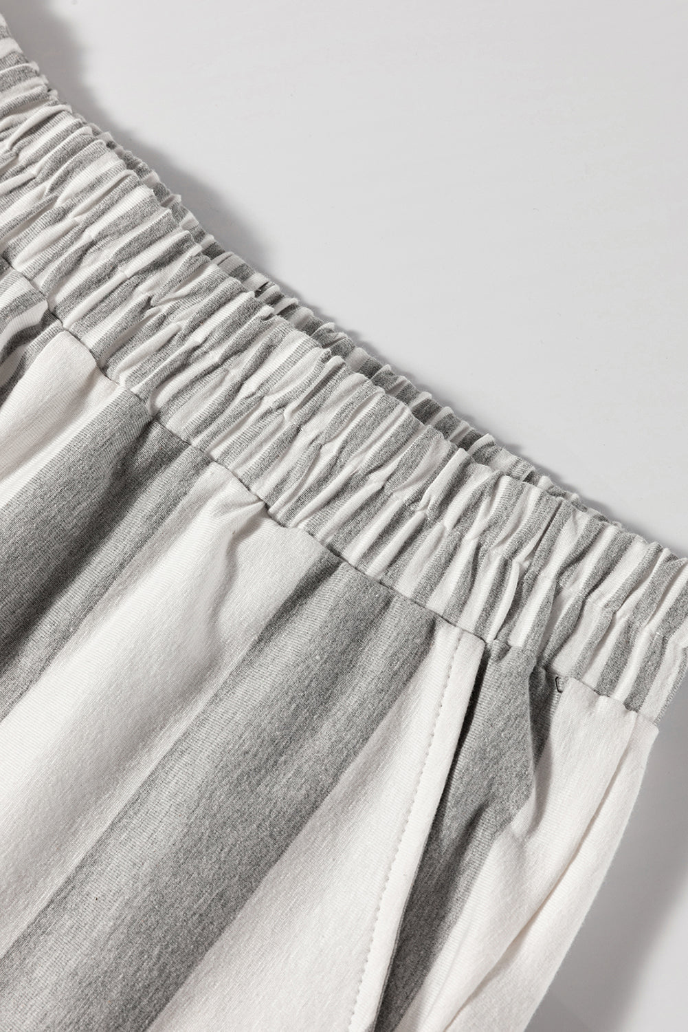 Grey Stripe Mixed Print Short Sleeve Top and Pocketed Shorts Set eAura