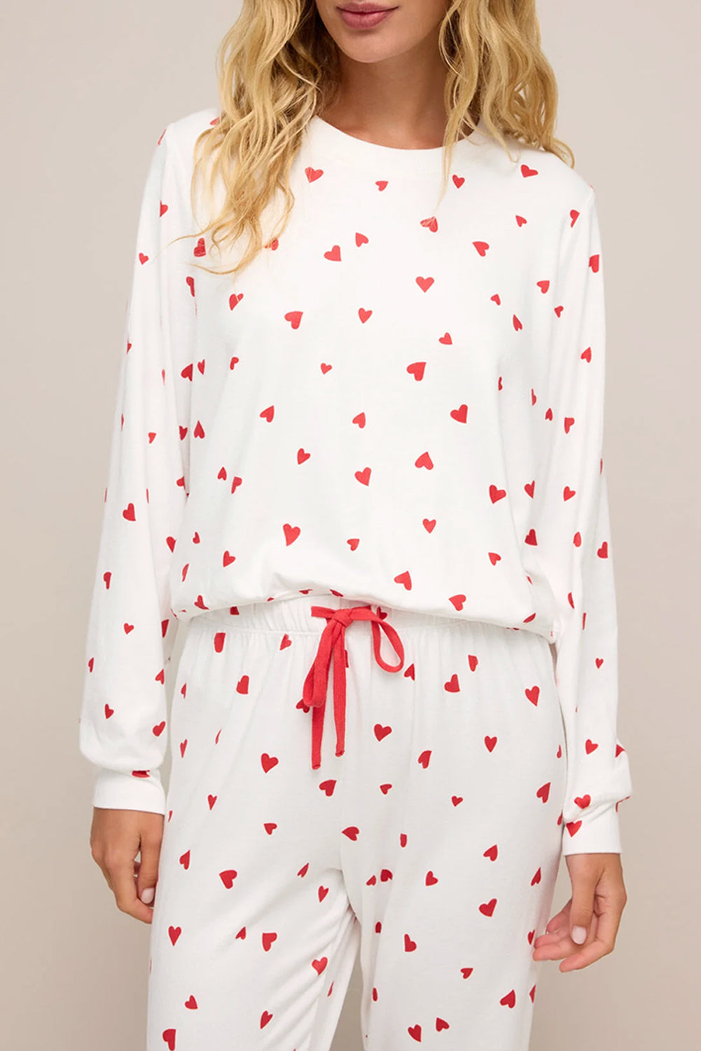 Tiny Hearts Printed Long Sleeve Top Drawstring Pyjama Set - eAura