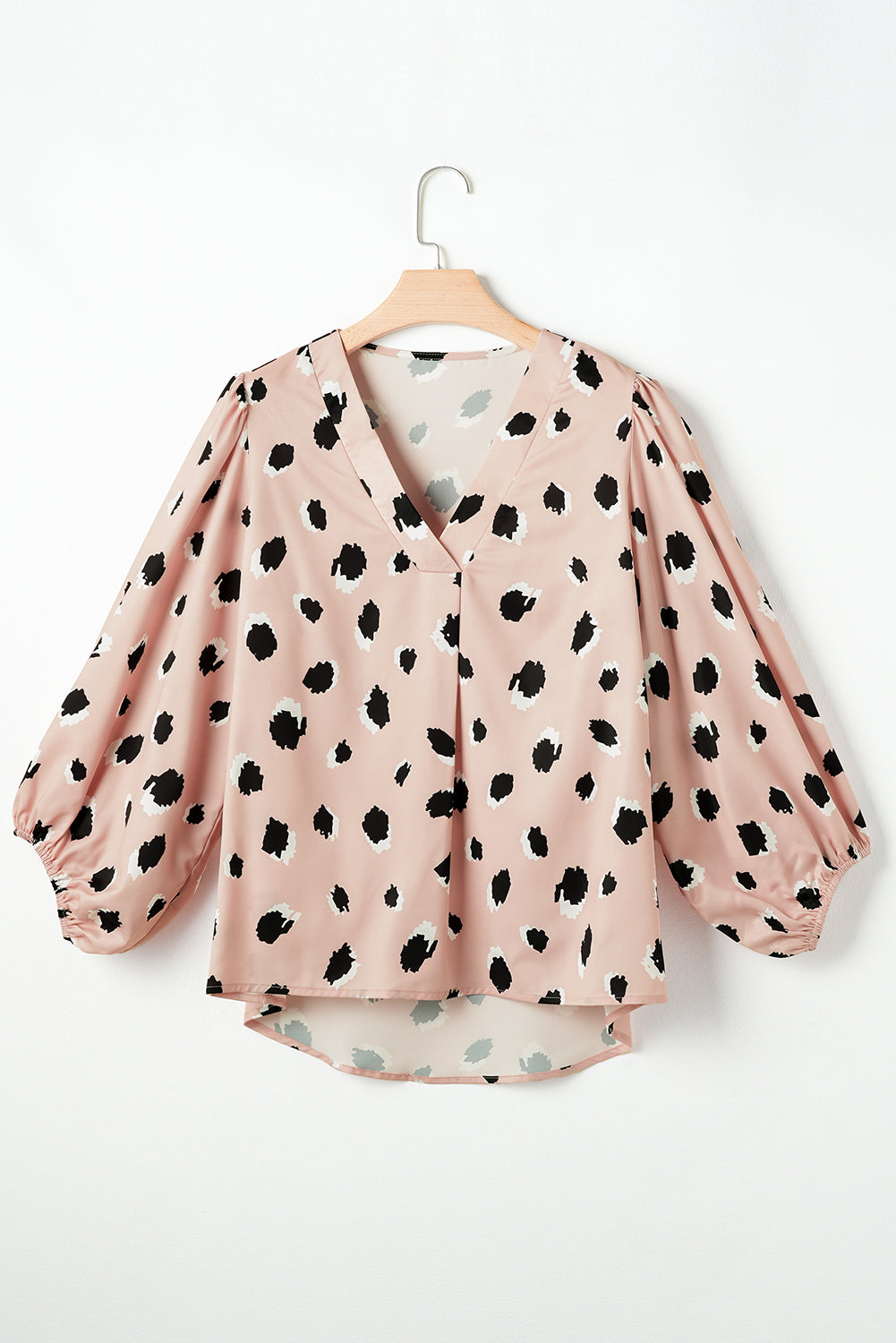 Khaki Classic Leopard V-Neck Bracelet Sleeve Blouse