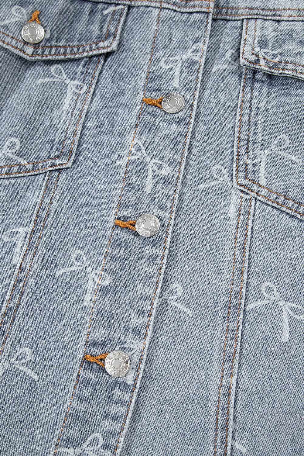 Sky Blue Bow Knot Print Light Wash Raw Hem Denim Jacket Dear-Lover Dropshipping