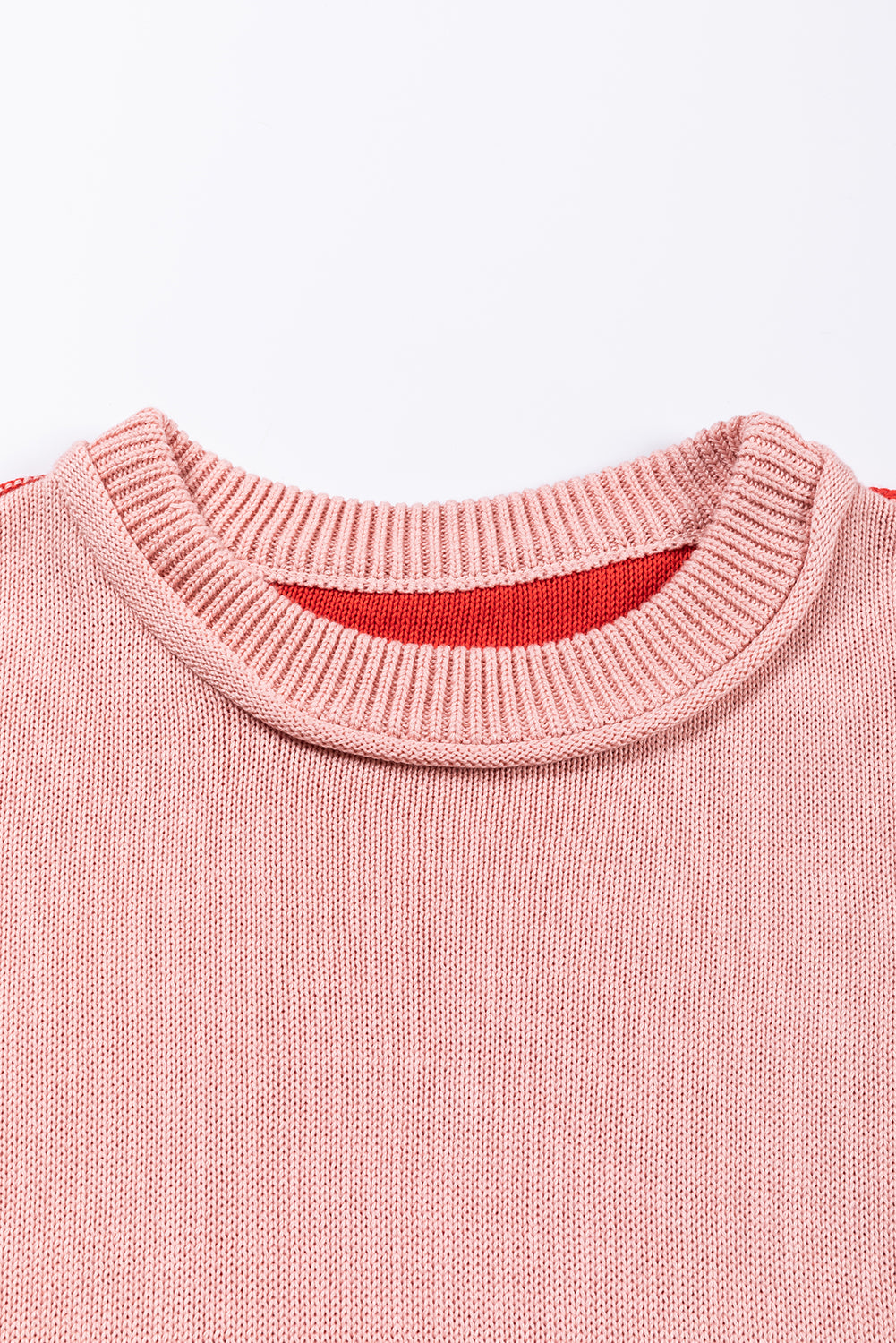 Pink Colourblock Bishop Sleeve Ribbed Trim Sweater eAura