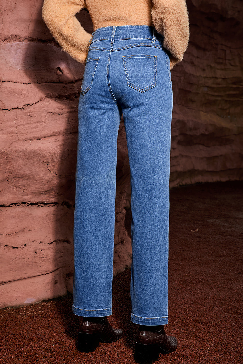 Double Button High Rise Straight Leg Jeans - eAura