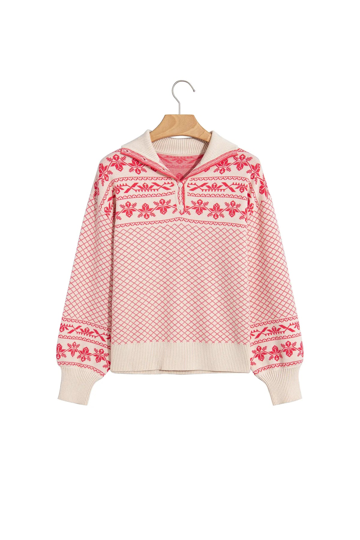 Cozy Abstract Print Button Stand Neck Casual Sweater