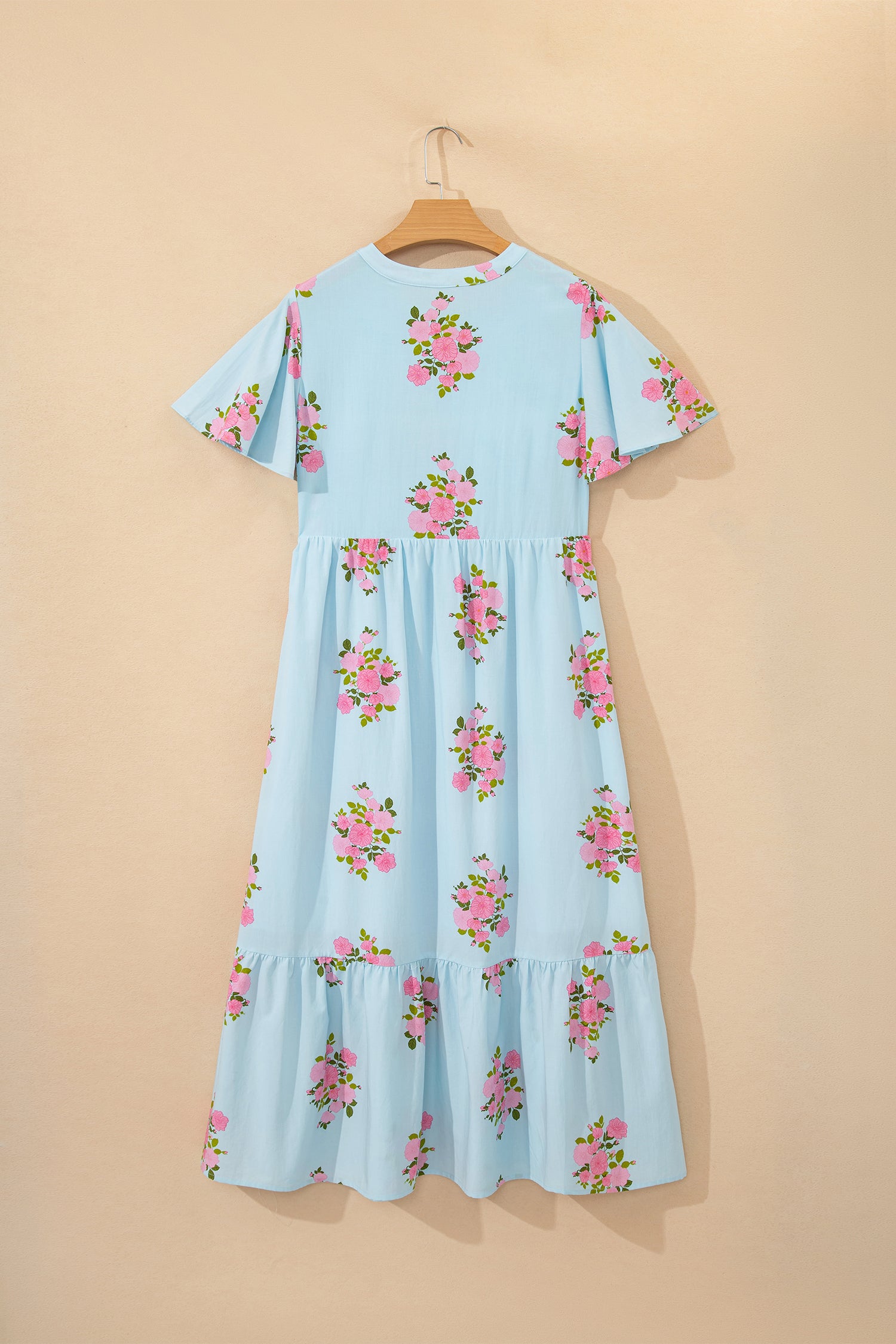Floral Print Flutter Sleeve Maxi Dress
