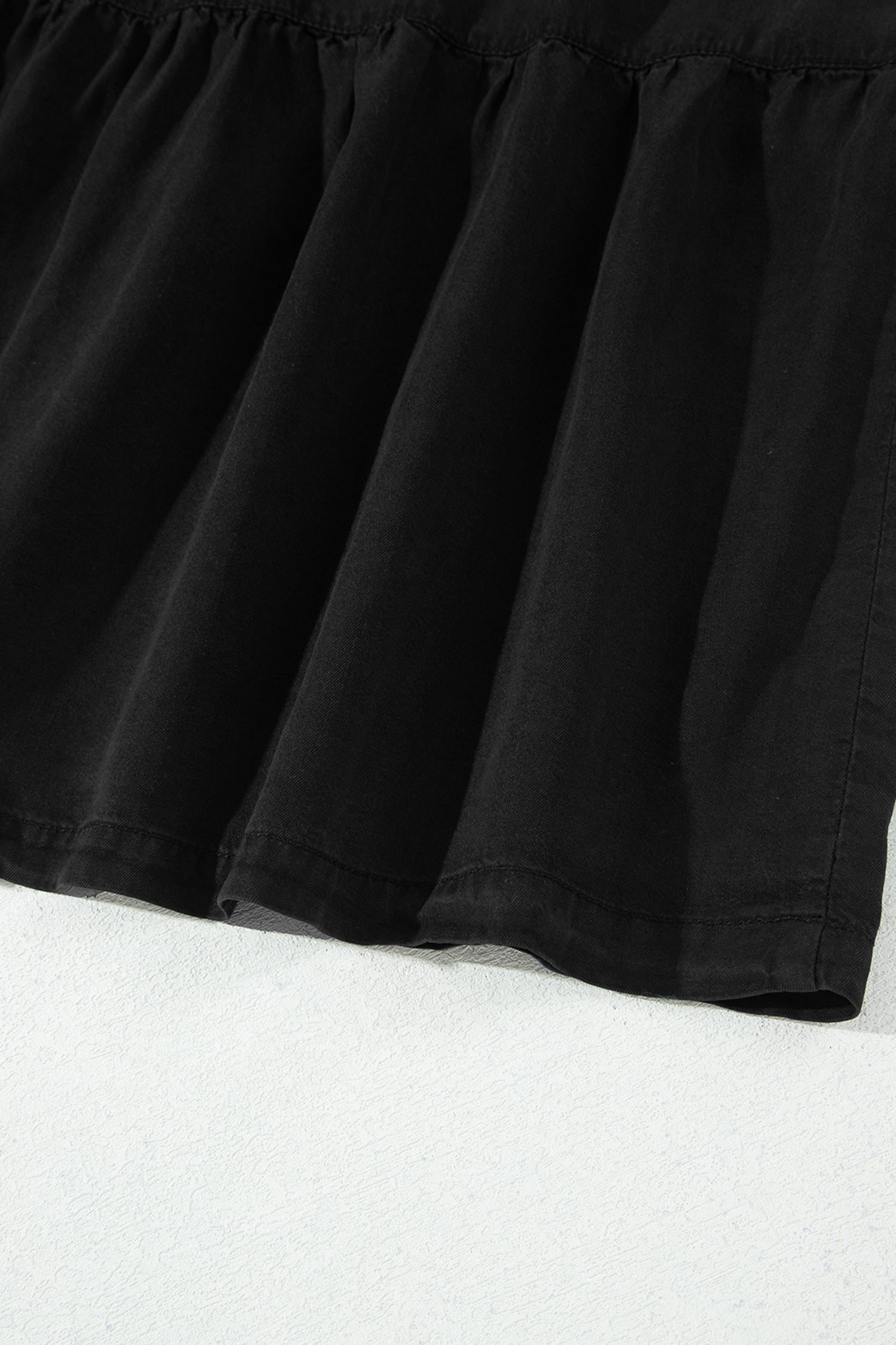 Elastic Waist Ruffled Tiered Flared Denim Maxi Skirt – Black