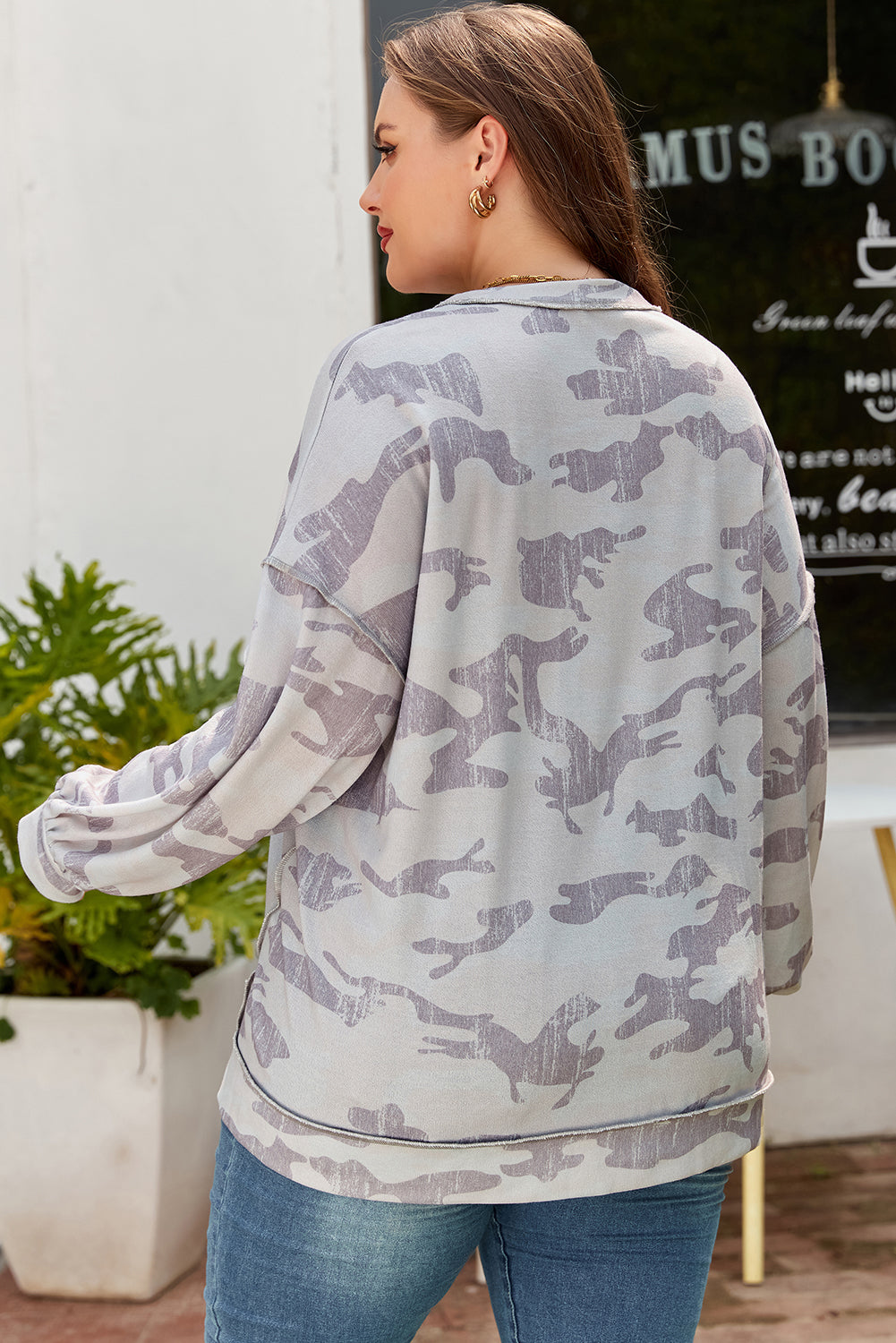 Multicolour Camouflage Print Plus Size Sweatshirt - eAura