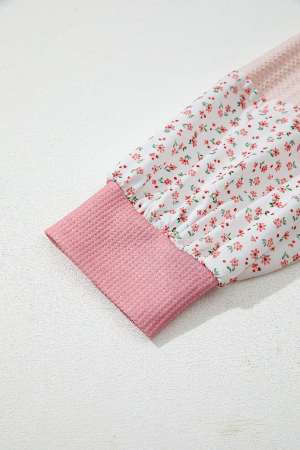 Floral Patched Waffle Textured V-Neck Casual Hoodie - eAura