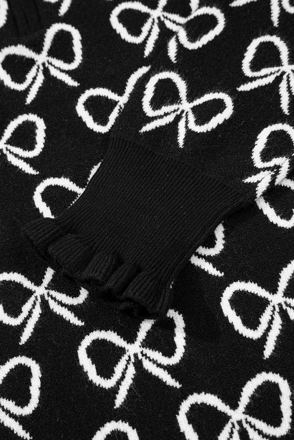 Bow Pattern Drop Shoulder Zipped Collar Sweater - eAura