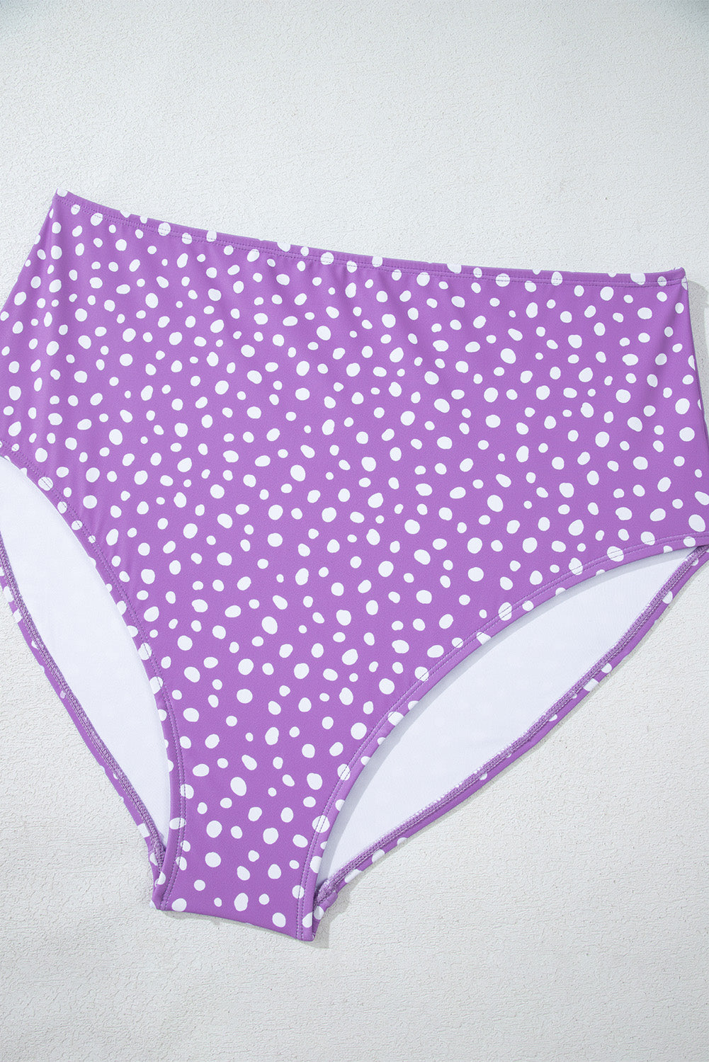 Purple Plus Size Polka Dot Print Ruffled Knotted V Neck Tankini Set BB Fashion Outlet