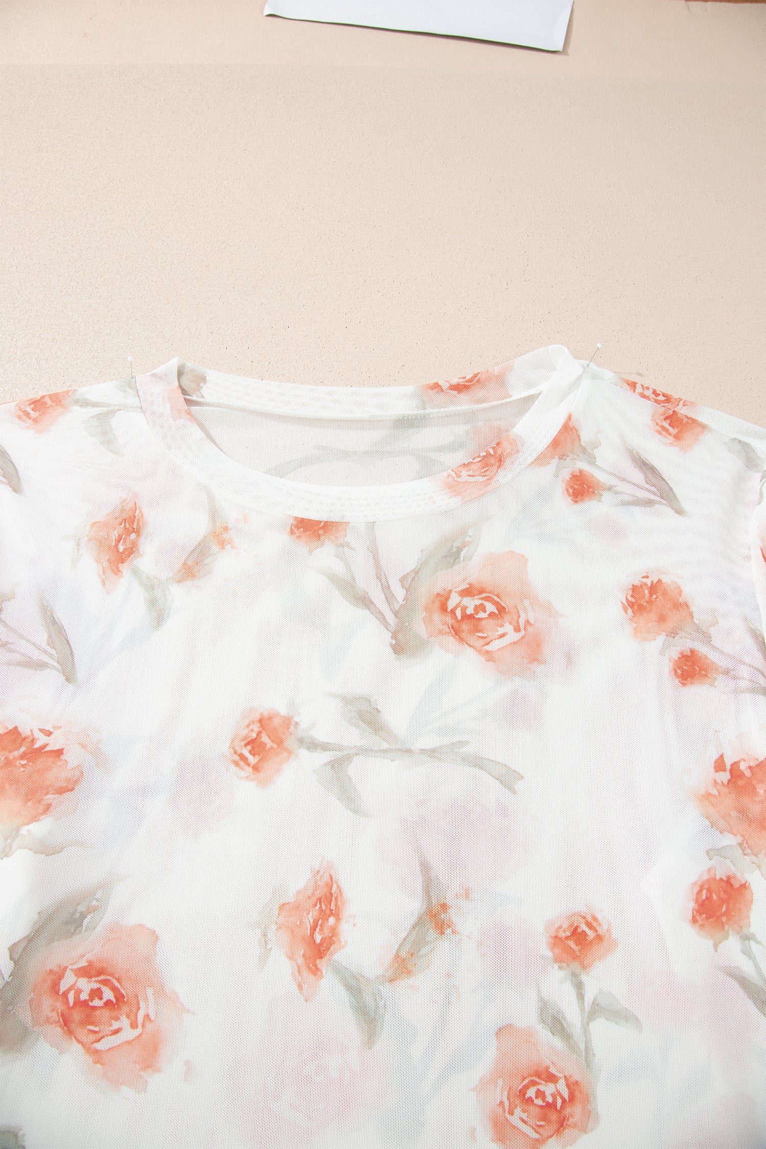 Plus Size Floral Print Sheer Mesh Long Sleeve Top – Red