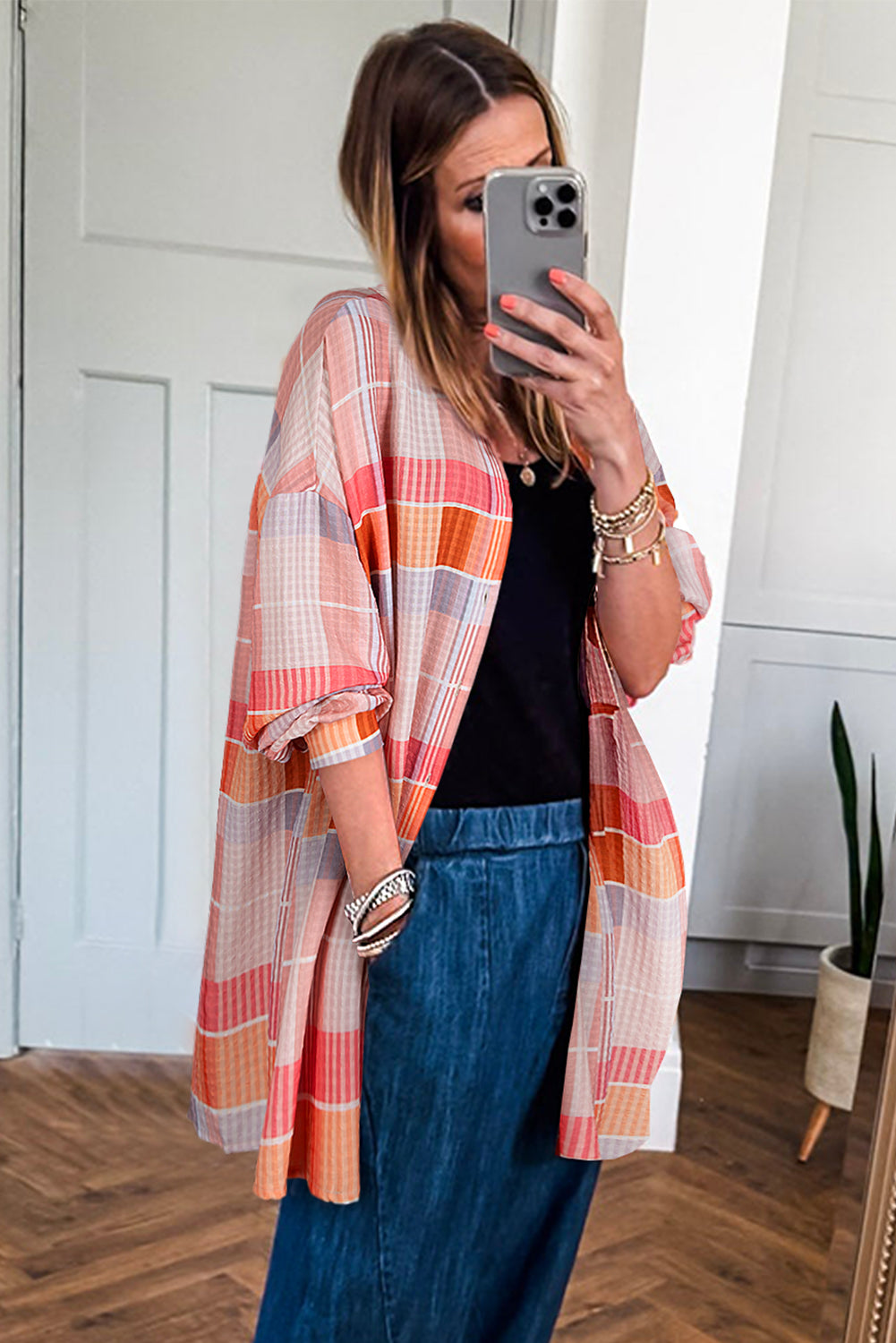 Pink Oversized Check Tunic Shirt - eAura