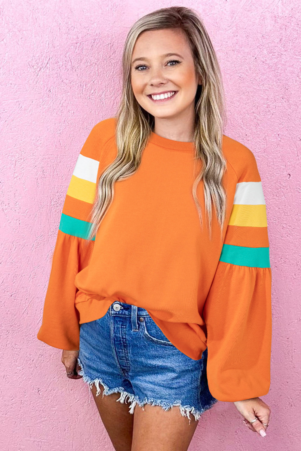 Flamingo Colour Block Sleeve Exposed Seam Raglan Sweatshirt eAura