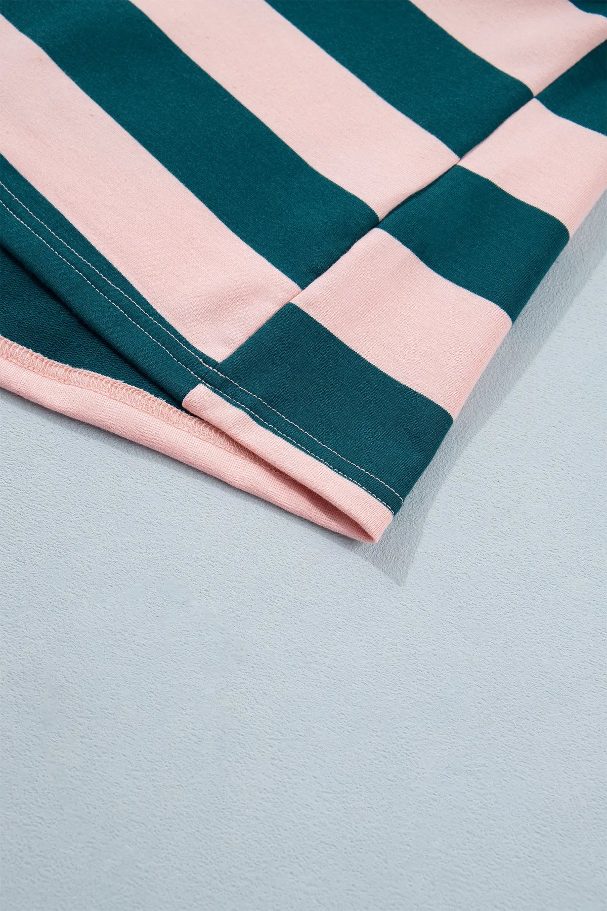 Quarter-Zip Metal Zipper Cover Stitch Hem Top – Green Stripe
