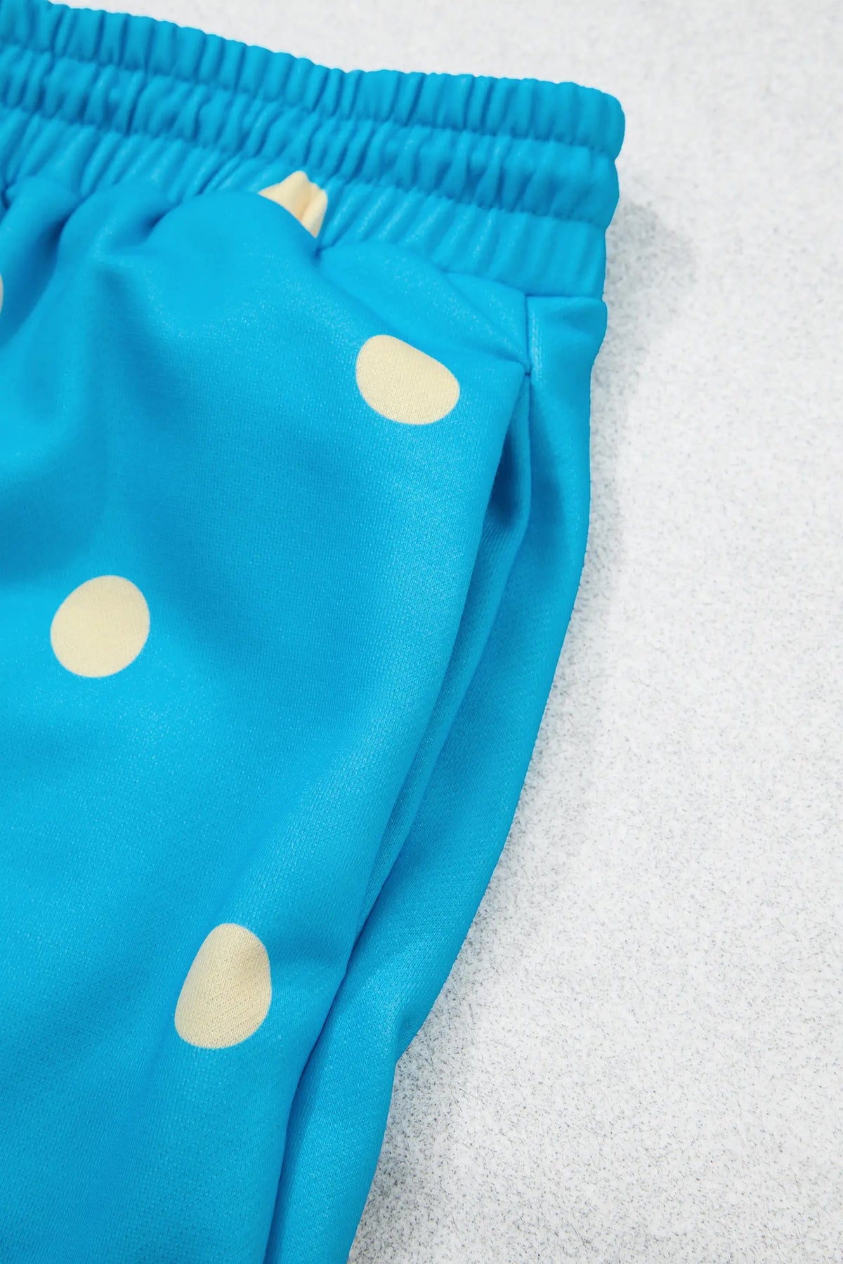Polka Dot Hooded Drawstring Long Sleeve Plus Size Set – Blue