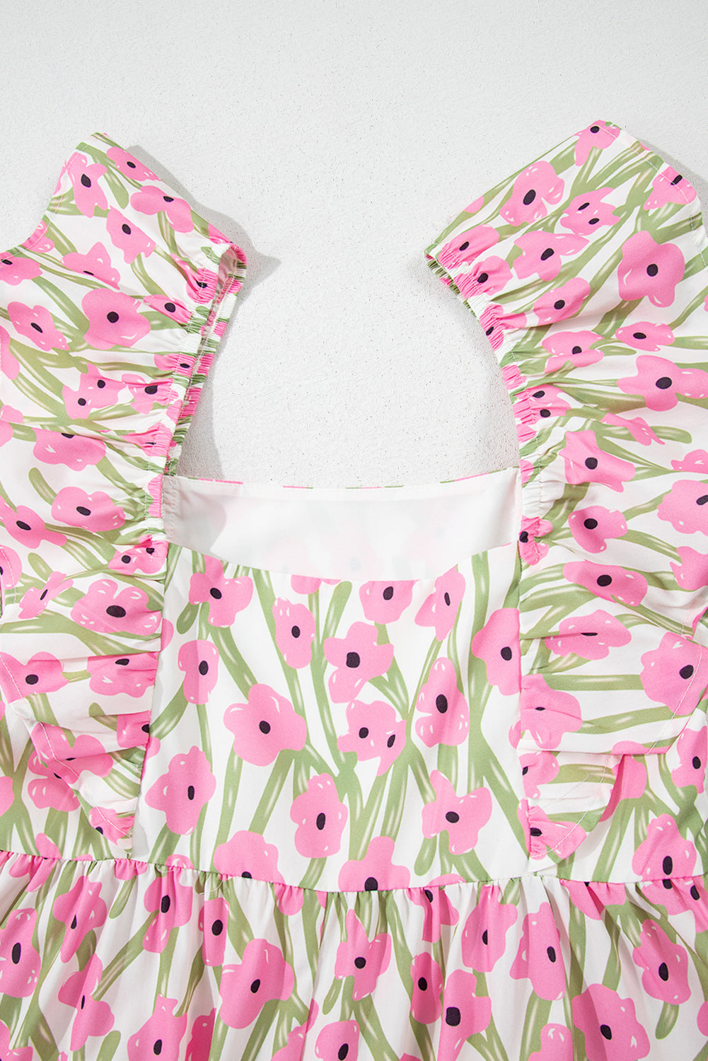 Pink Floral Print Square Neck Ruffled Strap Maxi Dress eAura