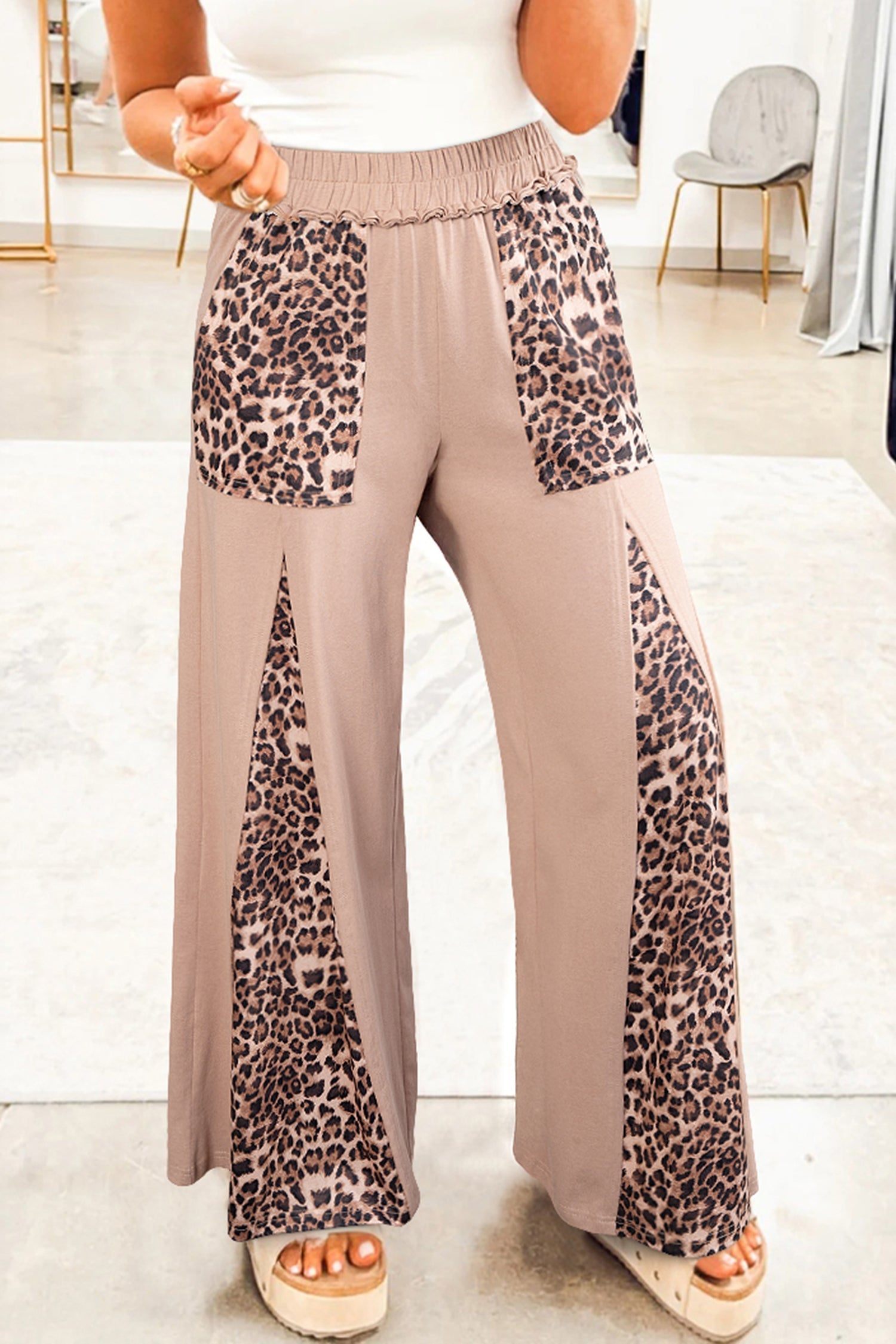 Mineral Wash Leopard Patchwork Wide Leg Trousers - eAura