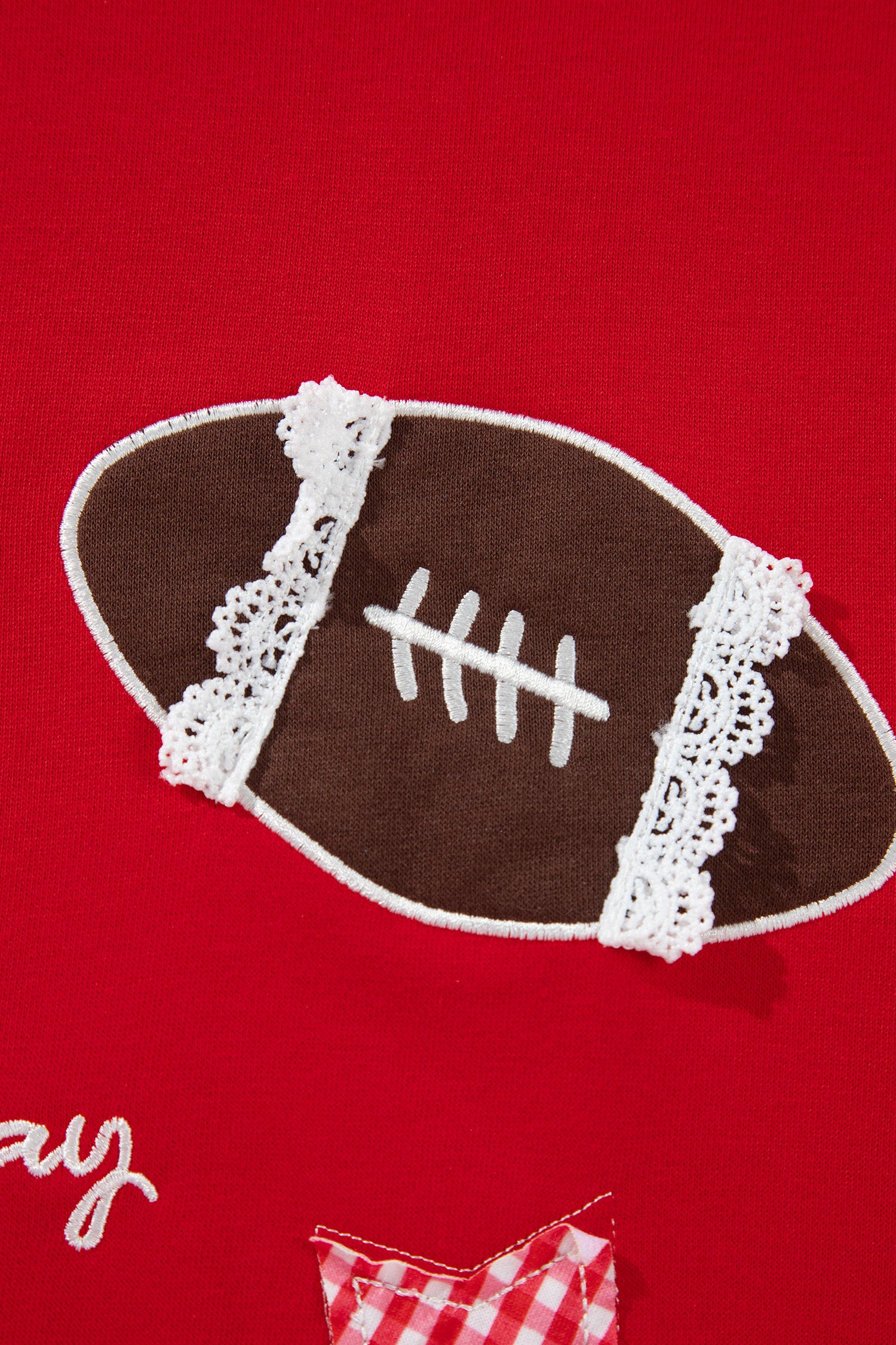 Gingham Patch Embroidered Rugby Game Day Stars Sweatshirt – Racing Red