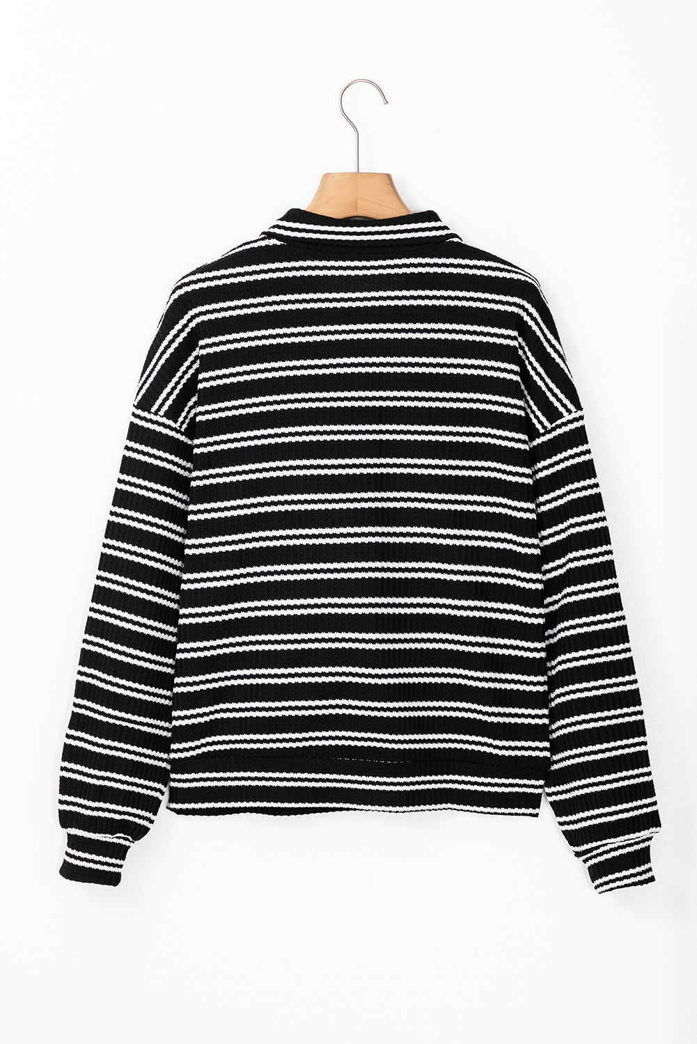 Black Stripe Textured Quarter Zip Collar Long Sleeve Top Beagle Boutique Fashion Outlet